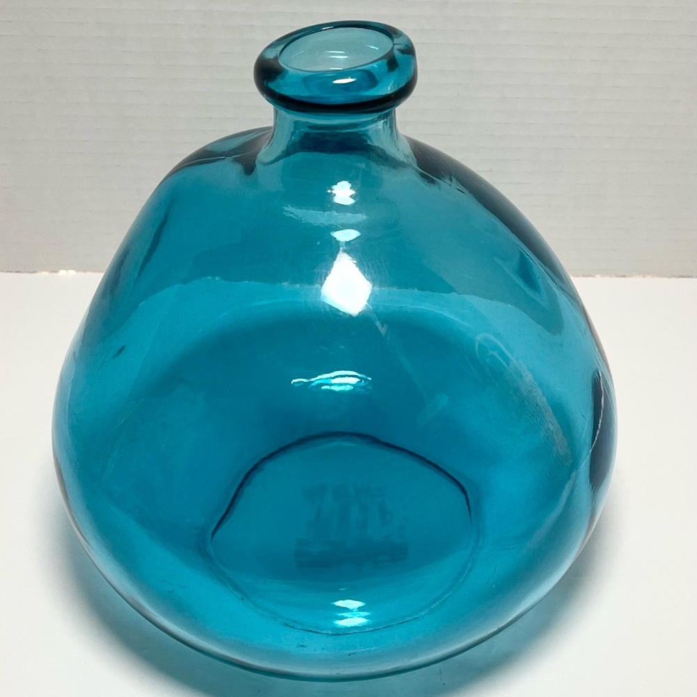 Vintage Vidrios San Miguel Recycle Aqua Blue Pear Shape Vase Made In Spain